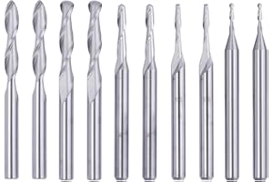 Gasea 10Pcs 1/8" Shank Carbide Ball Nose End Mill CNC Router Bits, 2 Flute End Milling Cutter Engraving Cutter for Acrylic PVC MDF Wood 1/1.5/2/2.5/3.175mm