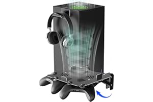 Bricok Wall Mount for Xbox Series X with Cooling Vent - Foldable Aluminum Holder w/Controller Storage | Secure Base & Easy Installation(Balck)