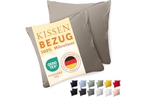 Blumtal Kissenbezug 80x80 cm 2er Set weich - Oeko-TEX zert. Mikrofaser Kopfkissenbezug 80x80 cm - Kissenbezüge 80x80 - Kopfkissen 80x80 Bezug - Kissen 80x80 Bezug - Kopfkissenbezüge 80x80 Taupe