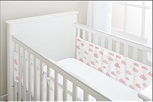 BreathableBaby, Classic 3mm Breathable Mesh Liner for Cots with 120x60cm or 140x70cm Mattress, Pink Clouds, Covers 2 Sides, Non-Padded Single Layer Cot Bumper Alternative, Safety Tested
