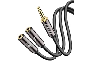 J&D kabel do 2 x pozłacanej miedzianej powłoki wytrzymałości 3,5mm TRRS męski do 2 x TRS żeński zestaw słuchawkowy rozdzielacz Y stereo kabel audio, 0,65 stopy