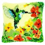 tapices en punto esmirna Latch Hook Cushion Kit: Hummingbird & Flowers