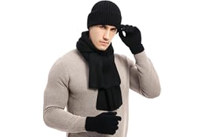 Irzaki Mens Winter Hat Scarf and Golves Set - Touch Screen Gloves - Knitted Hats - Thermal Long Scarf - Fleece Lined for Men and Women Outdoor Sports