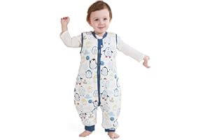 MIKAFEN Saco de Dormir de Invierno para bebé, 100% algodón, Saco de Dormir para niños 2,5 TOG con piernas,85-95cm/18-36 Meses,Pingüino Azul