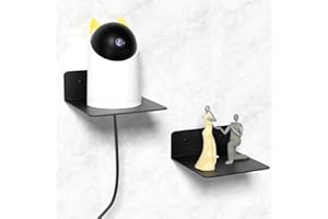 Wisfame Wandregal Klein 12.5cm, Mini Schwebendes Regal Metall mit Kabelloch, Kleberegal Bad, Wandtegal Schwarz Modern Dekoration, für Figuren, Sammlerstücke, Pflanzen, Toilettenartikel, 2-Pack