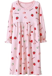 Girls 100% Cotton Lace Nightgowns Nighties Princess Bowknot Strawberry Nightdress Sleepwear 2-14 Years