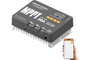 Power Queen 12/24 V 30A MPPT Regolatore di carica solare, potenza di ingresso max. 900 W, modulo Bluetooth integrato, display LCD, standard per batteria LiFePO4 e compatibile con batterie sigillate al