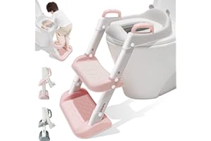ADORALAND Potty Training Toilet Seat Toddler Toilets Seats Kids Steps Trainer with Stairs Splash Guard Baby Toilet Stool Soft Padded Toddlers Child Height Adjustable Non-Slip Childs Wc Chair Step Ladder | Pink