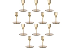 Candeldo Gold Candle Holders Candlestick: Set of 12 Candlestick Holders Taper Candle Holder Wedding Home Decor Table Centrepiece Metal Candle Sticks Holder Kitchen Table Christmas Decorations