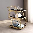 FURNIFOX End Table Bar Trolley 3-Tier Metal Serving Trolley with Gold Elegant Home and Restaurant Mobile Cart for Effortless Food Serving Coffee Table for Living Room & Bedroom Decor (Golden Black)