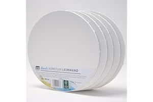 M MERCEO 5er-Set Leinwand Canvas zum Bemalen in Rund-Form, 40cm Durchmesser. Leere, weiße Leinwand aus 100% Baumwolle ist umlaufend aufgespannt auf 16mm FSC® MDF-Rahmen, 280g/m², 2-fach weiß grundiert