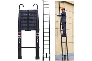 AUTOFU 6.2M Échelle Télescopique avec 2 Crochets Amovibles Portable Échelle Pliant en Aluminium Telescopic Ladder EN131 pour Attic/Grenier 150kg Charge
