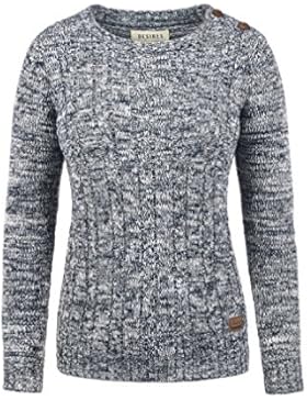 DESIRES Phia Damen Strickpullover Zopfstrick mit Rundhalskragen aus hochwertiger 100% Baumwolle Meliert