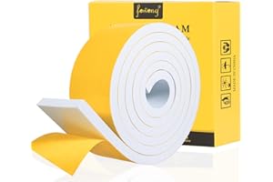 fowong Joint en Bande d'Étanchéité pour Porte Fenêtre 50mm x 10 mm x 2m Joint en Caoutchouc Isolation Phonique Contre aux courants d'air Antichoc Protection Climatiseur Mur - Mousse blanc film jaune