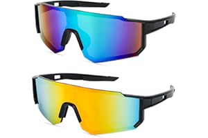 MplehDa Occhiali da sole sportivi, 2 pezzi, occhiali da sole polarizzati, occhiali da ciclismo da uomo e donna, UV 400, antivento, protezione da ciclismo, per attività all'aria aperta