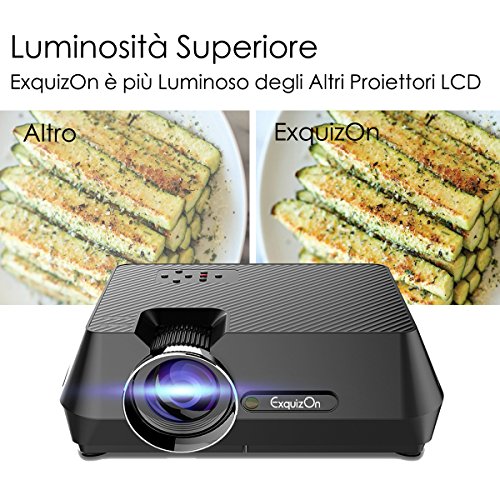 ExquizOn GT-S9 Portatile Multimedia LCD Proiettore 2200 Lumens Supporta USB Cavo Connessione con Smartphone HDMI USB VGA AV TF Interfacce per Home Teatro Film Divertimento