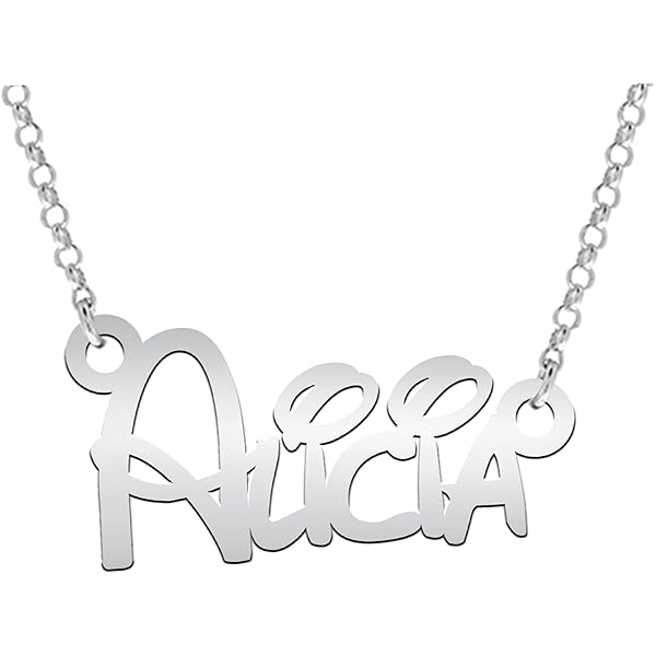 LoEnMe Jewelry Alexandra - Collar Con Nombre Personalizado En Placa De Plata, Regalo Para Mujeres, Niñas, Pareja, Metal, N / A