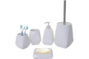 MENDLER 5-częściowy zestaw łazienkowy HWC-C71, zestaw do toalety, akcesoria łazienkowe, ceramika - biały