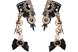 Daimay Gothic Handstulpe mit Brosche Victorian Steampunk Handgelenk Cuff Gear Armband für Hochzeit Braut Halloween Fasching Accessoires - 1 Paar - Schmetterlings Knoten