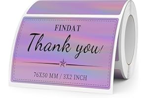 ‎FINDAT FINDAT Holographic Thermal Labels 76x50mm Purple Roll Waterproof Vinyl Self Adhesive Printable Laser Thermal Stickers for Logo Design Thank You Cards QR Price Pack of 200