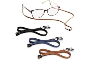 MENNYBACK 3Pcs Leather Glasses Straps - Universal Adjustable Glasses Chain, Cord & String Include Non-Slip Sunglasses Strap & Eyeglass Holder Glass String & Lanyard Spectacles Cord For Men, Women & Kids (70cm)