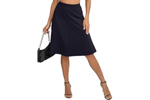EXCHIC Mujeres Elegante A-Línea Elástica Cintura Alta Midi Falda Oficina Flared Rodilla Larga Falda