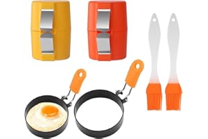RJFUJP Egg Cracker Tool Set, 2 Egg Openers with 2 Frying Molds and 2 Brushes, Compact Egg Shell Opener for Kitchen, Camping, Dorm