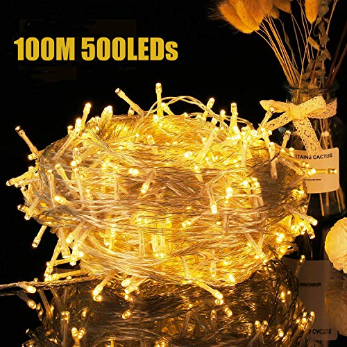 Guirlande Lumineuse Exterieur Avoalre100M/500LED Étanche IP44 Girlande de Lumière Led pour Décoration Noël,Arbre,Parasol,Balcons,Jardin,Terrasse,Débord de toit,Mariage,Sapin-Blanc Chaud