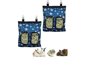 RIOUSSI Guinea Pig Hay Feeder, Hanging Rabbit Hay Feeder Bag for Guinea Pigs Bunnies Chinchillas. Stars, 2 Pack