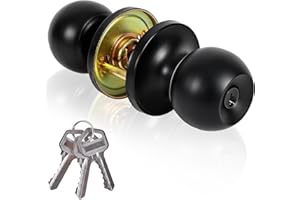 YELANGU Entrance and exit Door Knob with Key Stainless Steel Exterior Doors Knobs Round Security Front Doors Lock Set Satin Nickel 1 Pack(Black)
