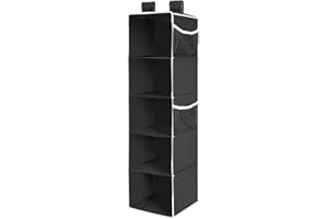 MaidMAX Étagère Suspendue Pliable, Etagere Rangement, Organiseur Placard de Rangement, Organiseur de vêtement, Armoire Meuble de Rangement avec 4 Poches Latérales, Noir, 30,5x29,2x106cm