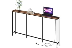 ‎CHOEZON CHOEZON 160 cm stolik konsolowy, stół do przedpokoju ze stacją ładującą, wąski stolik z 2 gniazdami wtykowymi i 2 gniazdami USB, stolik pomocniczy, do salonu, przedpokoju, rustykalny brązowy i czarny