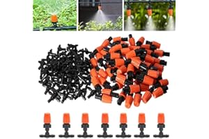 SAIJIAN 50 Pièces Goutteur Irrigation Réglable Goutteurs Arrosage Goutte Micro Flow Drip Head Buses de Brouillard Dirrigation avec 50 Pièces Tee Joint de Tuyau pour Raccorder un Tuyau de 4/7 mm