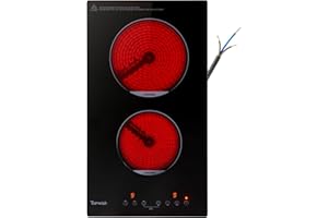Ceramic Hob 2 ring, 2 ring electric hob, plug in ceramic hob 30cm, 2 hob electric hob with Child Lock, Touch Control, Residual Heat Indicator, Power Cord, no Plug, 3000W, Topwish