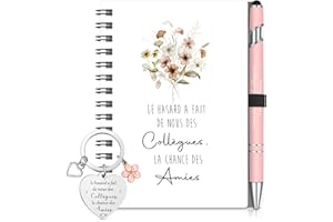 Sinmoe Cadeau Collegue de Travail Femme Remerciement Collegue Noël Set 3 Pièces avec Mini Carnet Spirale Stylo à Bille Porte-Clé Idéal Départ Retraite (Rose,Le hasard a fait de nous des collègues)