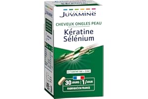 JUVAMINE - Kératine et Sélénium - Vitamine B8, Zinc et Prêle - Cheveux, Peau & Ongles - 30 Gélules d'origine végétale - Programme de 1 Mois - Fabriqué en France