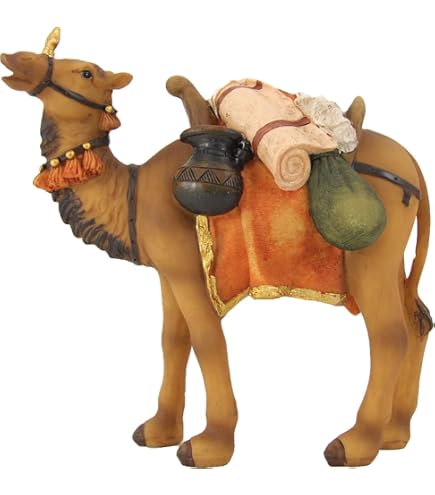 Figurina Presepe Cammello Sdraiato FADEDA JOK - 7 Cm, Dipinta A Mano In Poliresina Effetto Legno