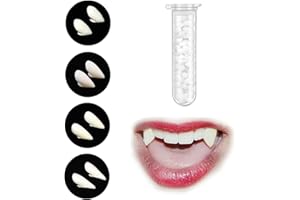 HEIGUDAN 5 Pcs Vampire Fangs Kit 4 Sizes Custom Fangs Vampire Teeth Fake Dentures with 1 Tube Teeth Pellets Adhesive for Cosplay Party Halloween