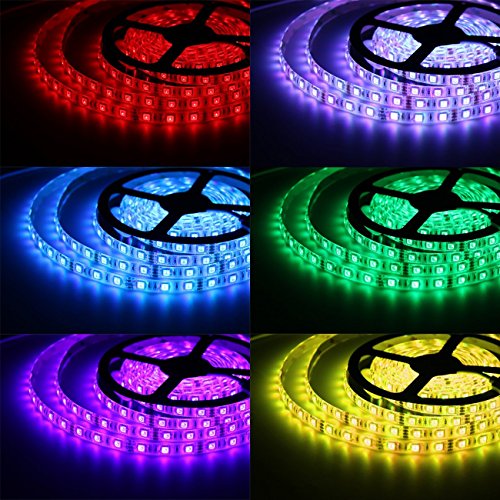 Salcar 5m RGB LED Strip mit 300 LEDs (SMD5050), IP65 wassergeschützt/wasserdicht, inkl. 24 Tasten IR Fernbedienung, Controller und 12V 60W Netzteil, 16 Farben auswählbar - 7