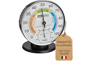 TFA Dostmann Termometro Igrometro di precisione, 45.2033.IT, Termoigrometro per la climatizzazione ambienti interni, scala analogica italiana, con zone di comfort, controllo di temperatura e umidità