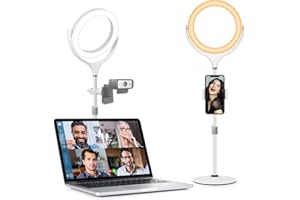 Evershop Ringlicht Laptop Videokonferenz Licht, LED Ring Light Lichtring Ringlampe Tisch Ringleuchte 8” mit Verstellbarem Metallständer&Handyhalter für Zoom Meeting,Live Stream, Tiktok/YouTube Usw