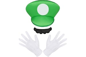 AOMIG Mario Kostymtillbehör Kit för Kvinnor Män Barn, Luigi Hattar Keps Mustascher Vita Handskar, Fancy Dress Up för Party Ca