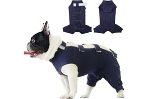 IECOii Dog Recovery Suit - Soft Surgical Onesie for Post-Surgery Dogs, Protects Abdominal & Rear Leg Wounds, Stops Licking - L-Blue