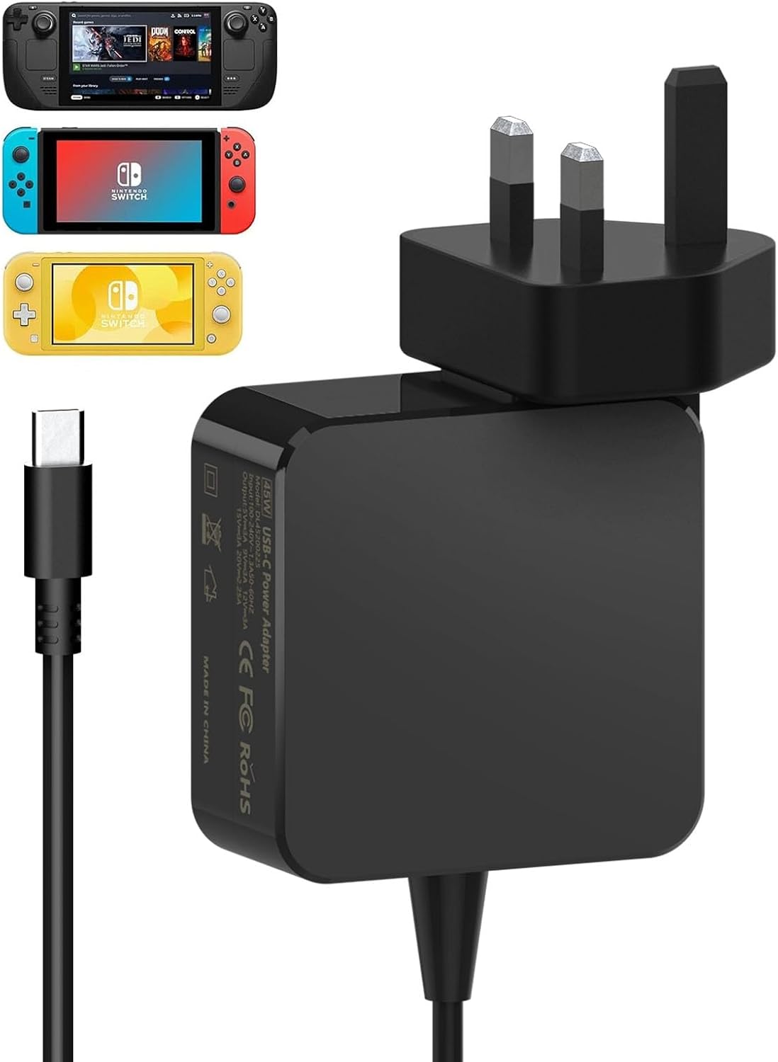 MJXYXCDH 45W Fast Charger for Nintendo Switch/Steam Deck, Compatible with Switch/Steam Deck/Switch Lite/Switch OLED/Switch Dock/Switch Pro Controller, Support TV Mode, 5.9FT
