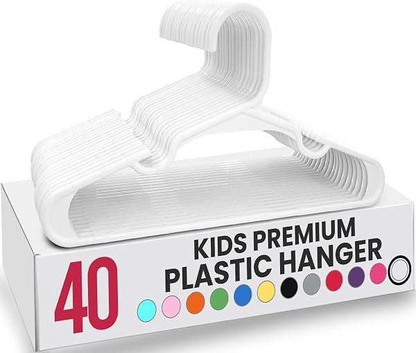 Utopia Home Packung mit 40 Kinderkleiderbügeln - 11,5“ Baby- und Kinderkleiderbügel aus Kunststoff für den Kleiderschrank, Für den täglichen Gebrauch, weiß - 1