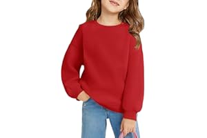Haloumoning Sudadera para niña de cuello redondo de gran tamaño, ligera, deportiva, manga larga, monocolor, básica, manga larga, tops 5-14 años