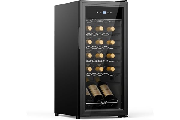WIE Cave à Vin 18 Bouteilles 53L Réfrigérateur à Vin 5°C-18°C Refroidissement par Compresseur Verre Porte Panneau Tactile LED Intérieur Frigo Vin Bar Intérieur/Extérieur