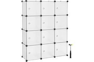 ‎SONGMICS SONGMICS Regalsystem, Schuhregal, Set aus 12 Würfeln, Kleiderschrank aus Kunststoff, mit Türen, Steckregal, Aufbewahrung von Kleidung, Schuhen und Büchern, einfache Montage, weiß LPC342W01