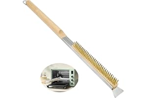 XINXINPHI Cepillo Horno Pizza con Raspador Acero Inoxidable & Cerdas Latón No Rayan, Herramientas Limpieza Hornos Mango Madera Largo Desmontable, Cepillo para Parrillas, Barbacoa Portátil Exteri (52cm)