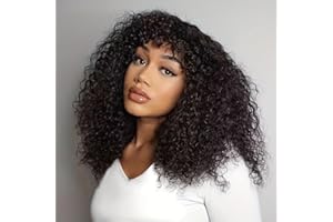 VANMAST 16 Pouces Bob Wig With Bangs Curly Human Hair Wig Perruque Frange Cheveux Humain Bouclée Perruque Sans Colle Glueless Wig Human Hair Perruque Femme Naturelle Brésilien Avec Frange